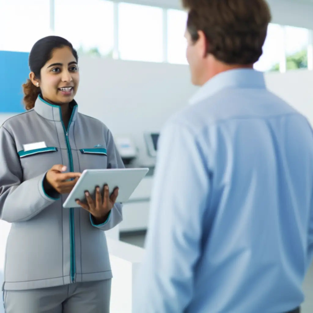 Przyjazny mechanik konsultujący naprawę z klientem