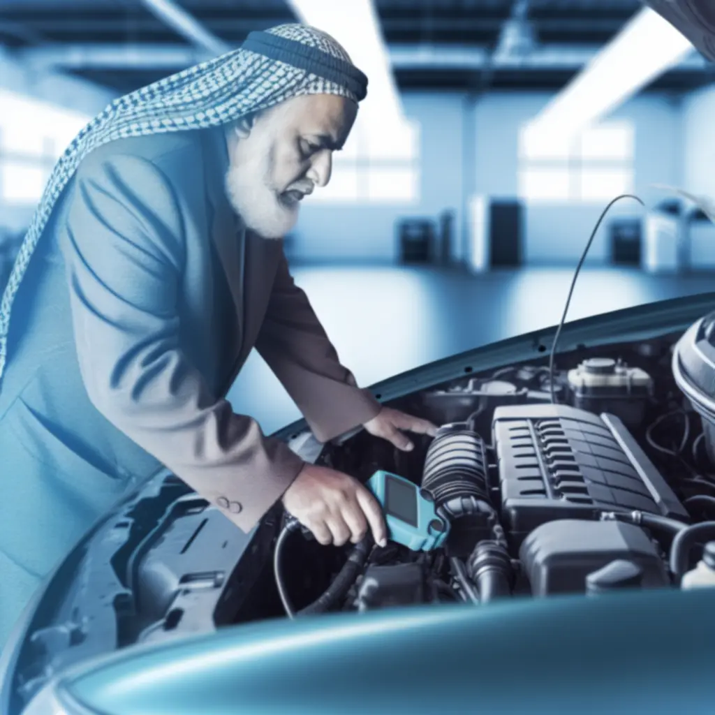 Lead mechanic performing engine diagnostics