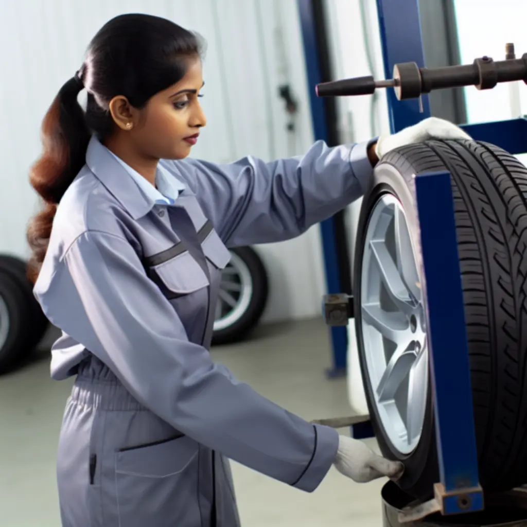Mechanik wymieniający oponę