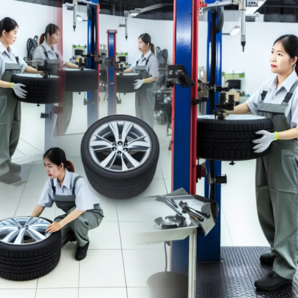 Technik montujący oponę na feldze